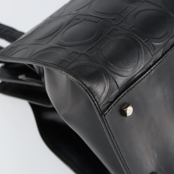 Salvatore Ferragamo Gancini Tote Bag Leather Black Silver Auth BA7983