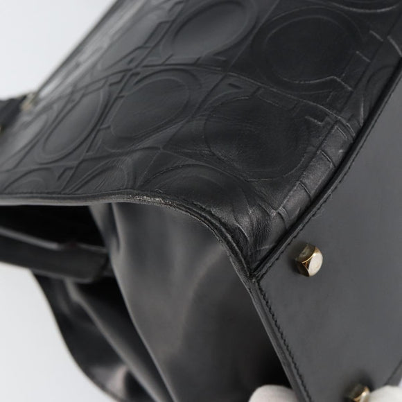 Salvatore Ferragamo Gancini Tote Bag Leather Black Silver Auth BA7983