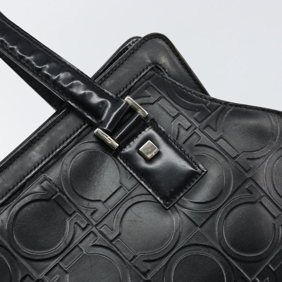 Salvatore Ferragamo Gancini Tote Bag Leather Black Silver Auth BA7983