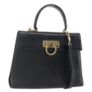 Salvatore Ferragamo Gancini Hand Bag Leather 2way Black Gold Auth BA7984-1