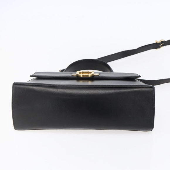 Salvatore Ferragamo Gancini Hand Bag Leather 2way Black Gold Auth BA7984