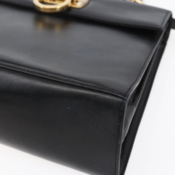 Salvatore Ferragamo Gancini Hand Bag Leather 2way Black Gold Auth BA7984