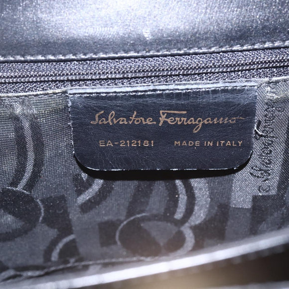 Salvatore Ferragamo Gancini Hand Bag Leather 2way Black Gold Auth BA7984