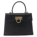 Salvatore Ferragamo Gancini Hand Bag Leather 2way Black Gold Auth BA7984-2