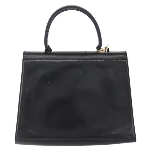 Salvatore Ferragamo Gancini Hand Bag Leather 2way Black Gold Auth BA7984
