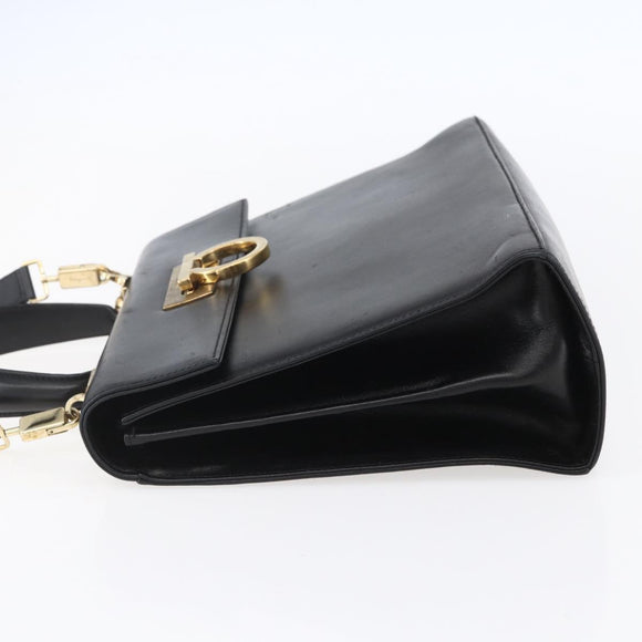 Salvatore Ferragamo Gancini Hand Bag Leather 2way Black Gold Auth BA7984