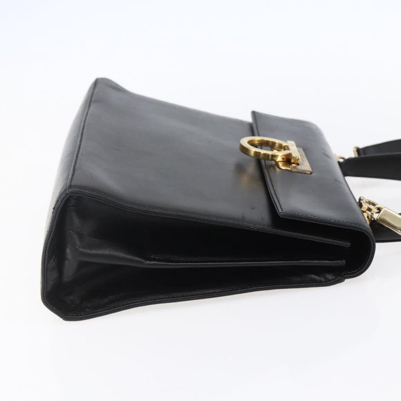 Salvatore Ferragamo Gancini Hand Bag Leather 2way Black Gold Auth BA7984