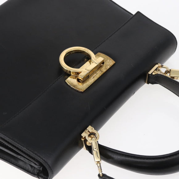 Salvatore Ferragamo Gancini Hand Bag Leather 2way Black Gold Auth BA7984