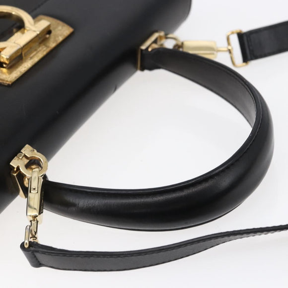 Salvatore Ferragamo Gancini Hand Bag Leather 2way Black Gold Auth BA7984
