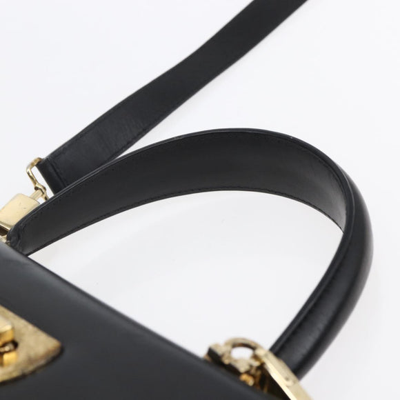 Salvatore Ferragamo Gancini Hand Bag Leather 2way Black Gold Auth BA7984