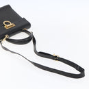Salvatore Ferragamo Gancini Hand Bag Leather 2way Black Gold Auth BA7984-9