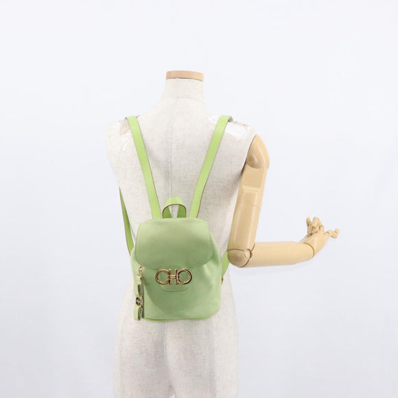 Salvatore Ferragamo Backpack Suede Green Gold Auth BA7987
