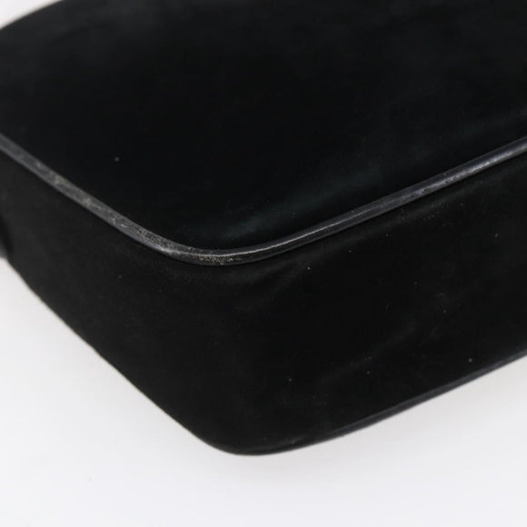 Salvatore Ferragamo Gancini Shoulder Bag Suede Black Gold Auth BA7988