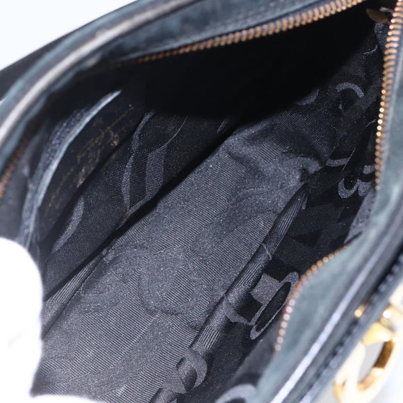 Salvatore Ferragamo Gancini Shoulder Bag Suede Black Gold Auth BA7988