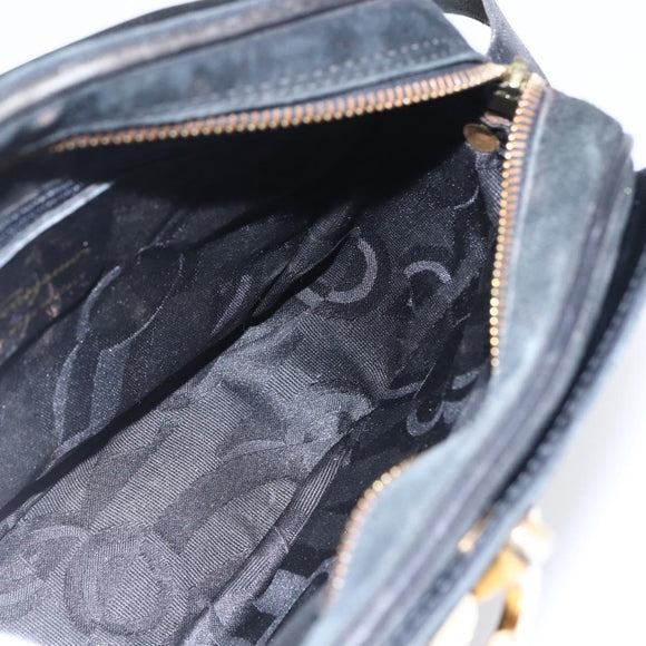 Salvatore Ferragamo Gancini Shoulder Bag Suede Black Gold Auth BA7988