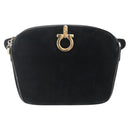 Salvatore Ferragamo Gancini Shoulder Bag Suede Black Gold Auth BA7988-13