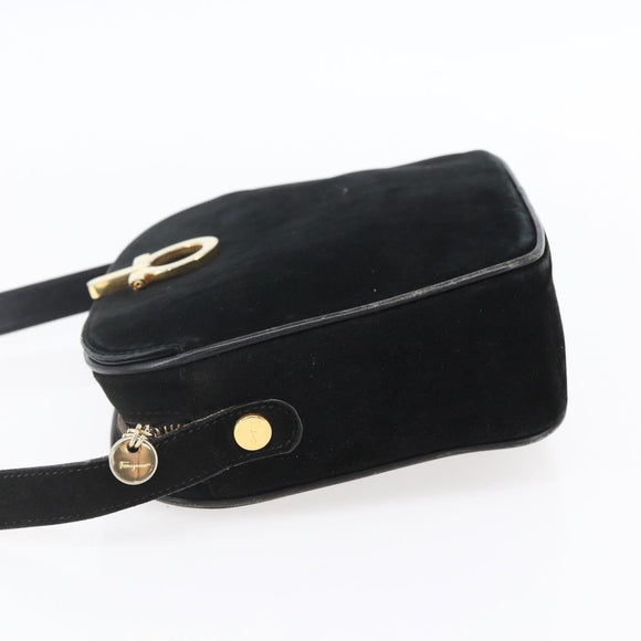 Salvatore Ferragamo Gancini Shoulder Bag Suede Black Gold Auth BA7988