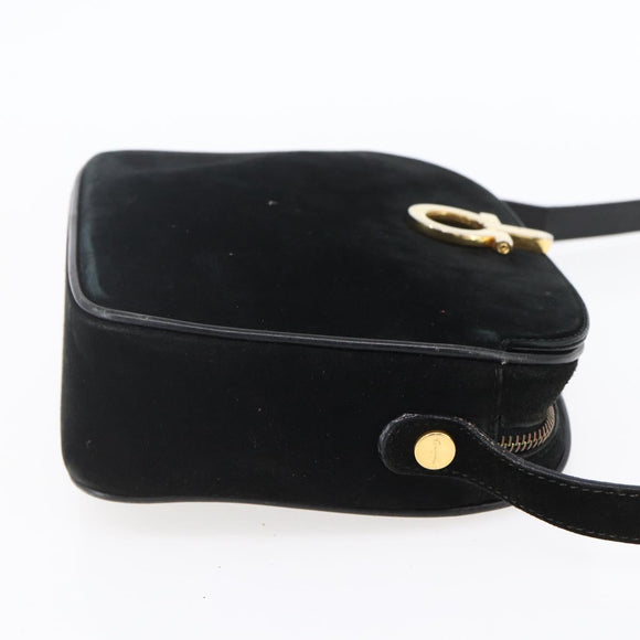 Salvatore Ferragamo Gancini Shoulder Bag Suede Black Gold Auth BA7988