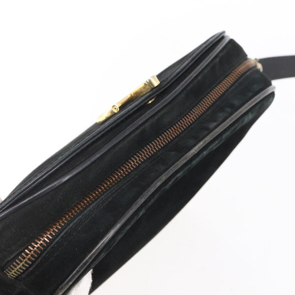 Salvatore Ferragamo Gancini Shoulder Bag Suede Black Gold Auth BA7988