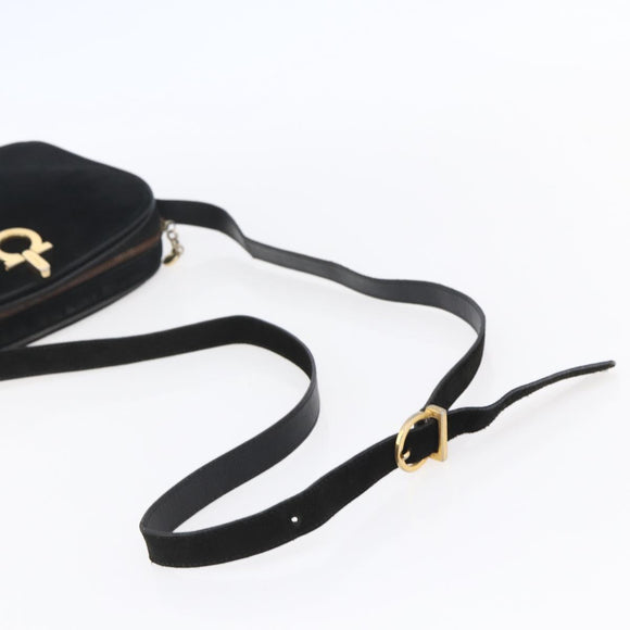 Salvatore Ferragamo Gancini Shoulder Bag Suede Black Gold Auth BA7988