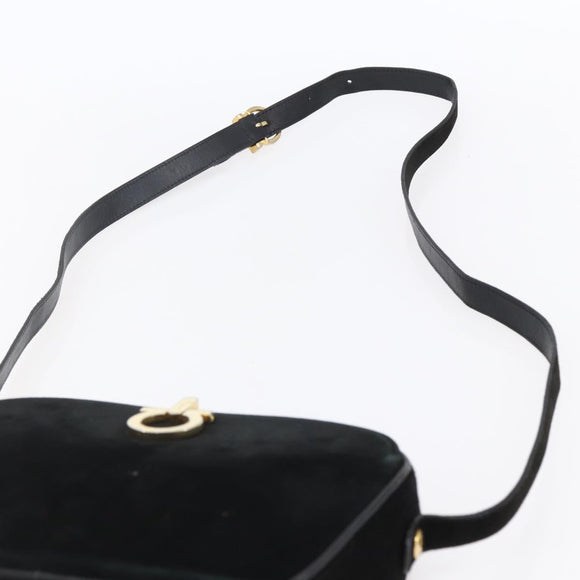 Salvatore Ferragamo Gancini Shoulder Bag Suede Black Gold Auth BA7988