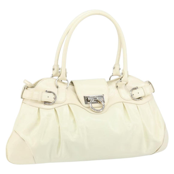 Salvatore Ferragamo Gancini Tote Bag Leather Silver White Auth BA7989