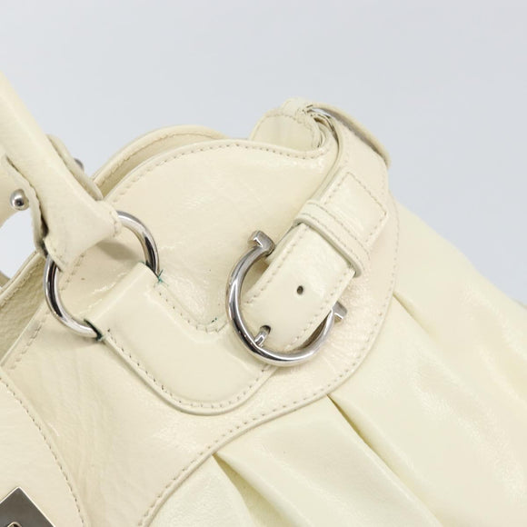 Salvatore Ferragamo Gancini Tote Bag Leather Silver White Auth BA7989