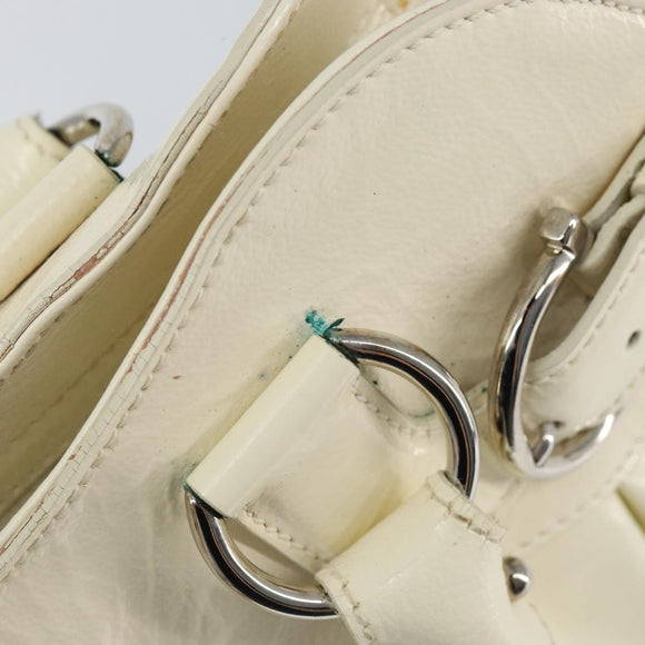 Salvatore Ferragamo Gancini Tote Bag Leather Silver White Auth BA7989