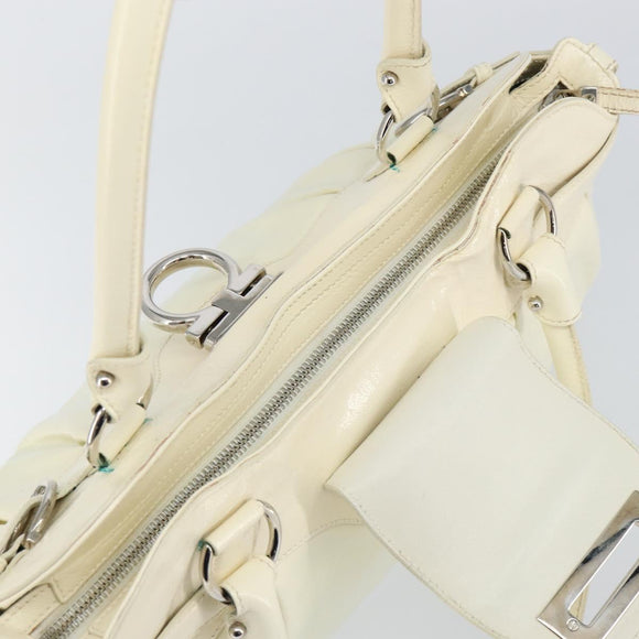 Salvatore Ferragamo Gancini Tote Bag Leather Silver White Auth BA7989