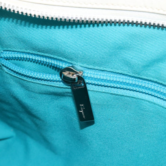 Salvatore Ferragamo Gancini Tote Bag Leather Silver White Auth BA7989