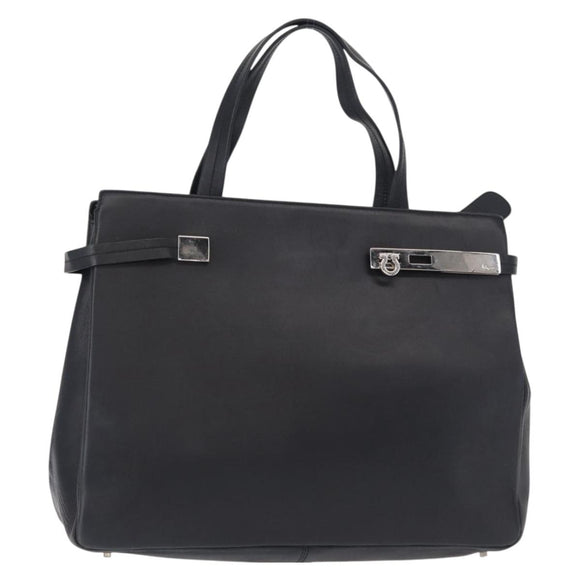 Salvatore Ferragamo Gancini Tote Bag Leather Navy Silver Auth BA7990