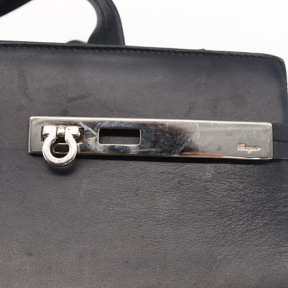 Salvatore Ferragamo Gancini Tote Bag Leather Navy Silver Auth BA7990