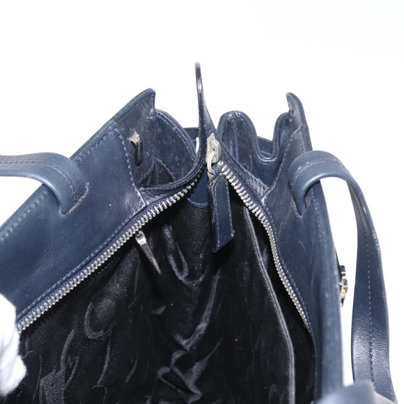 Salvatore Ferragamo Gancini Tote Bag Leather Navy Silver Auth BA7990