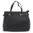 Salvatore Ferragamo Gancini Tote Bag Leather Navy Silver Auth BA7990-13