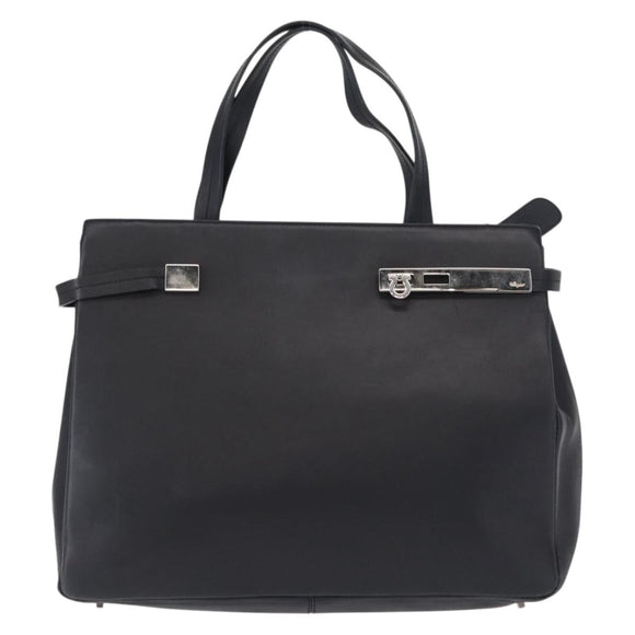 Salvatore Ferragamo Gancini Tote Bag Leather Navy Silver Auth BA7990