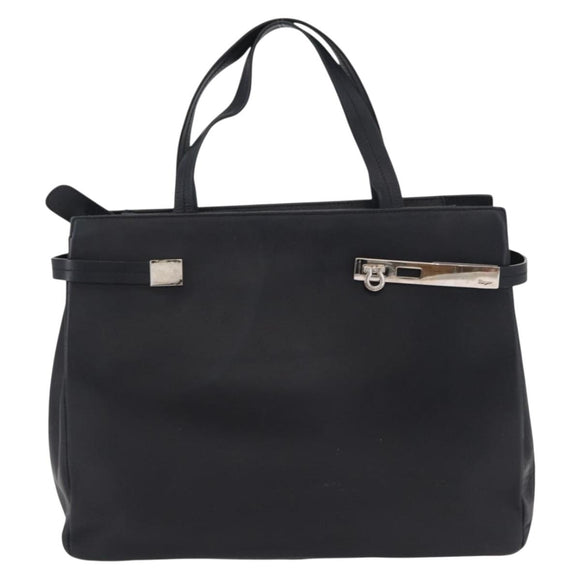 Salvatore Ferragamo Gancini Tote Bag Leather Navy Silver Auth BA7990