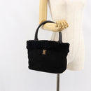 Salvatore Ferragamo Vala Hand Bag Suede Black Gold Auth BA7991-24