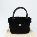 Salvatore Ferragamo Vala Hand Bag Suede Black Gold Auth BA7991-12