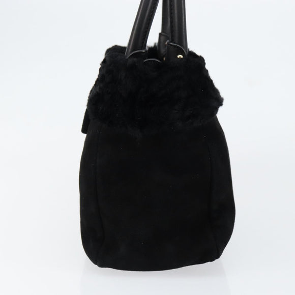 Salvatore Ferragamo Vala Hand Bag Suede Black Gold Auth BA7991