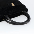 Salvatore Ferragamo Vala Hand Bag Suede Black Gold Auth BA7991-7