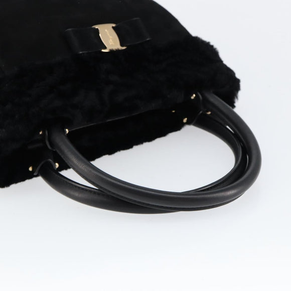 Salvatore Ferragamo Vala Hand Bag Suede Black Gold Auth BA7991