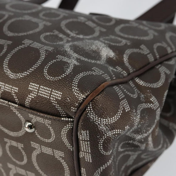 Salvatore Ferragamo Gancini Shoulder Bag Leather Brown Silver Auth BA7992