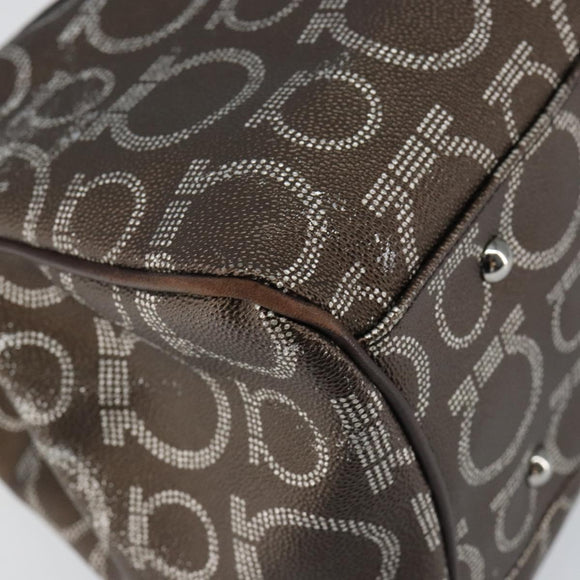 Salvatore Ferragamo Gancini Shoulder Bag Leather Brown Silver Auth BA7992