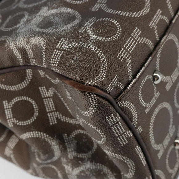 Salvatore Ferragamo Gancini Shoulder Bag Leather Brown Silver Auth BA7992