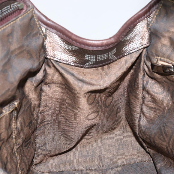 Salvatore Ferragamo Gancini Shoulder Bag Leather Brown Silver Auth BA7992