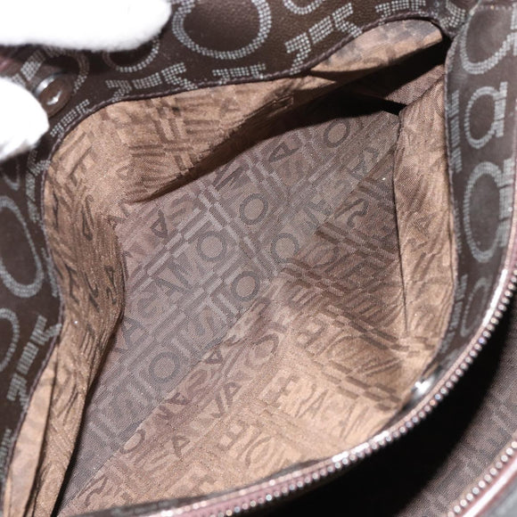 Salvatore Ferragamo Gancini Shoulder Bag Leather Brown Silver Auth BA7992