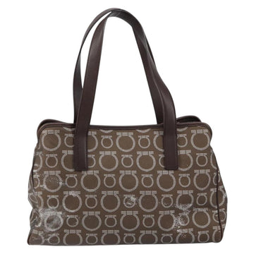 Salvatore Ferragamo Gancini Shoulder Bag Leather Brown Silver Auth BA7992 - 0