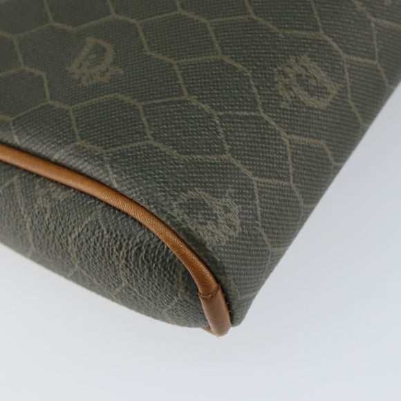 Christian Dior Honeycomb Canvas Shoulder Bag PVC Gold Khaki Auth BA7993