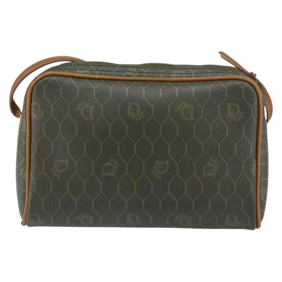 Christian Dior Honeycomb Canvas Shoulder Bag PVC Gold Khaki Auth BA7993