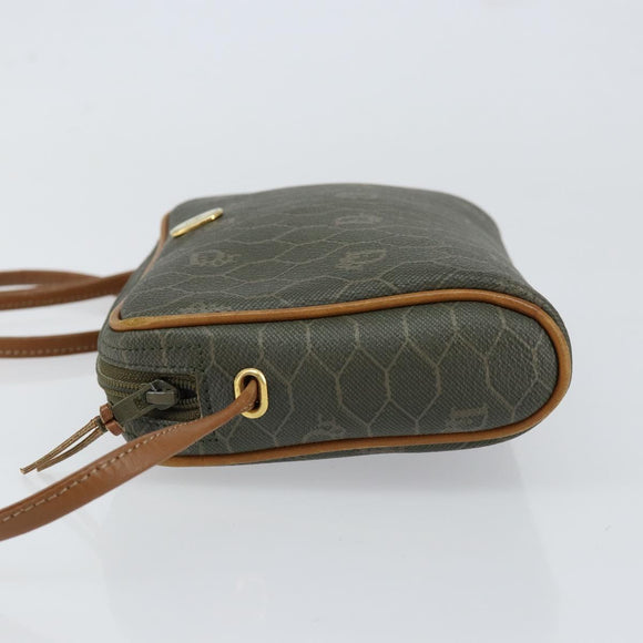 Christian Dior Honeycomb Canvas Shoulder Bag PVC Gold Khaki Auth BA7993